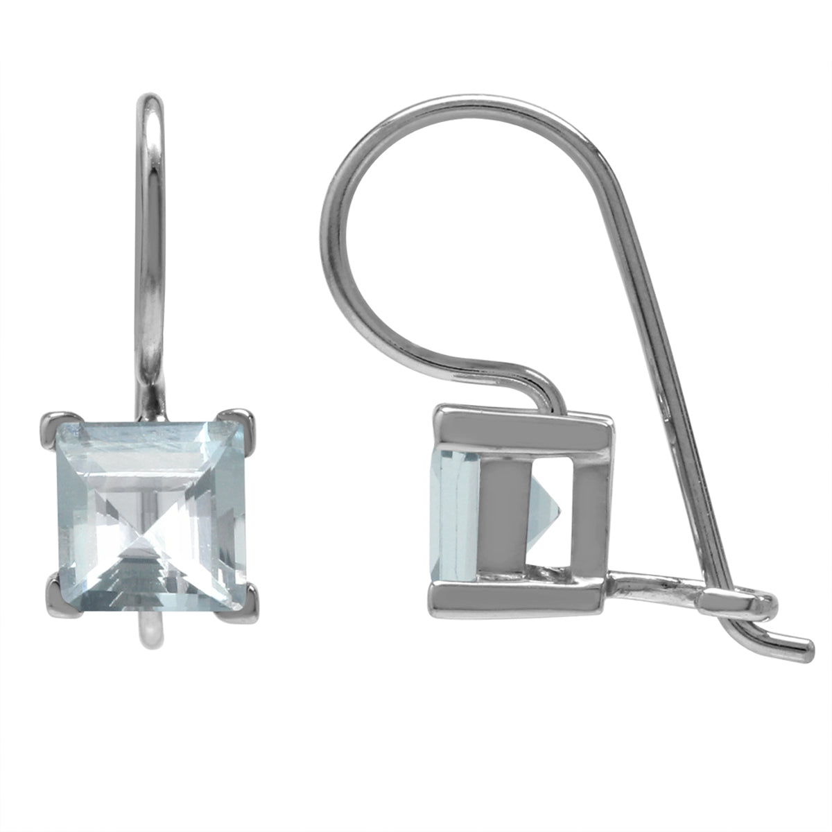 1.86ct. 6MM Genuine Square Shape Blue Aquamarine 925 Sterling Silver Hook Closure Earrings