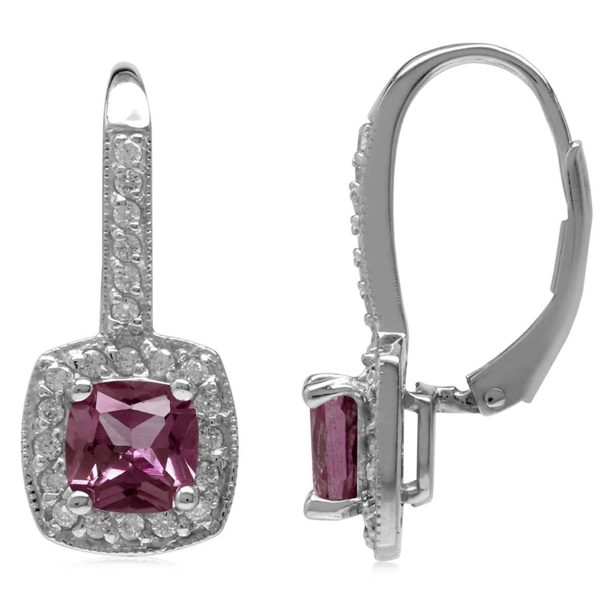 6mm Cushion Shape Simulated Color Change Alexandrite 925 Sterling Silver Halo Leverback Earrings