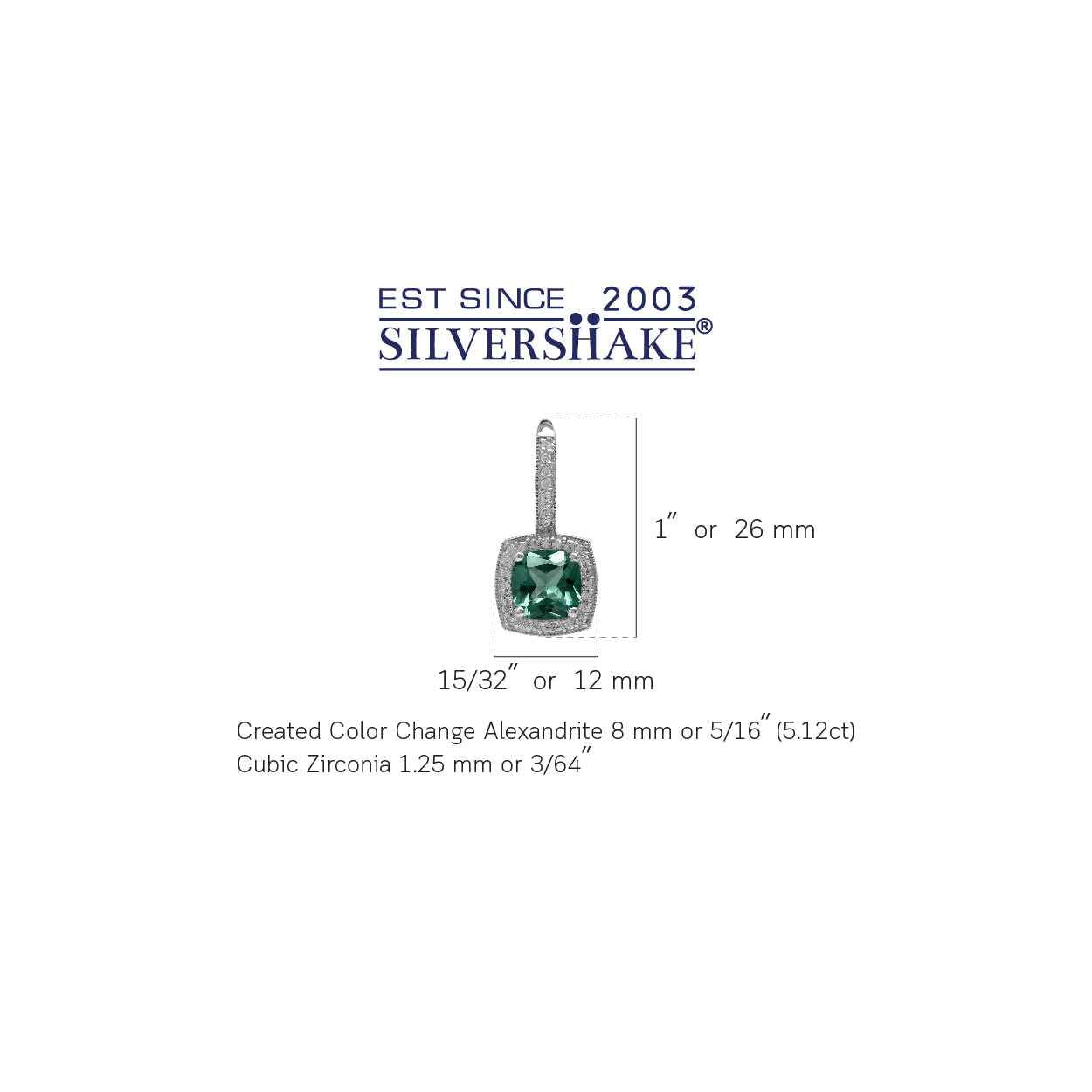 8mm Cushion Shape Simulated Color Change Alexandrite 925 Sterling Silver Halo Leverback Earrings