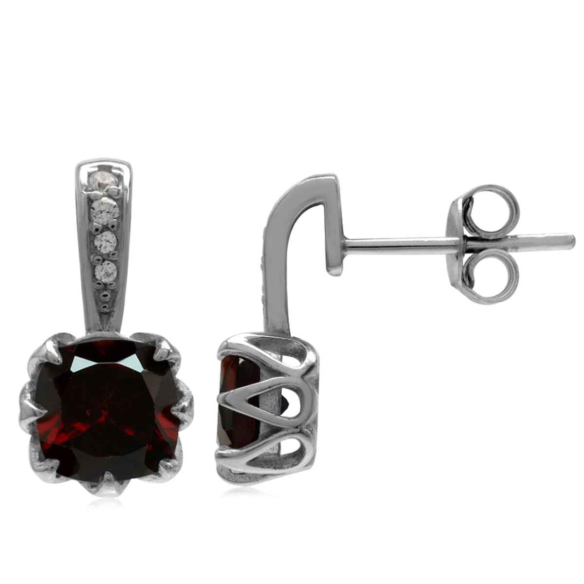 2.52ct. 8mm Natural Cushion Shape Garnet White Gold Plated 925 Sterling Silver Post Earrings