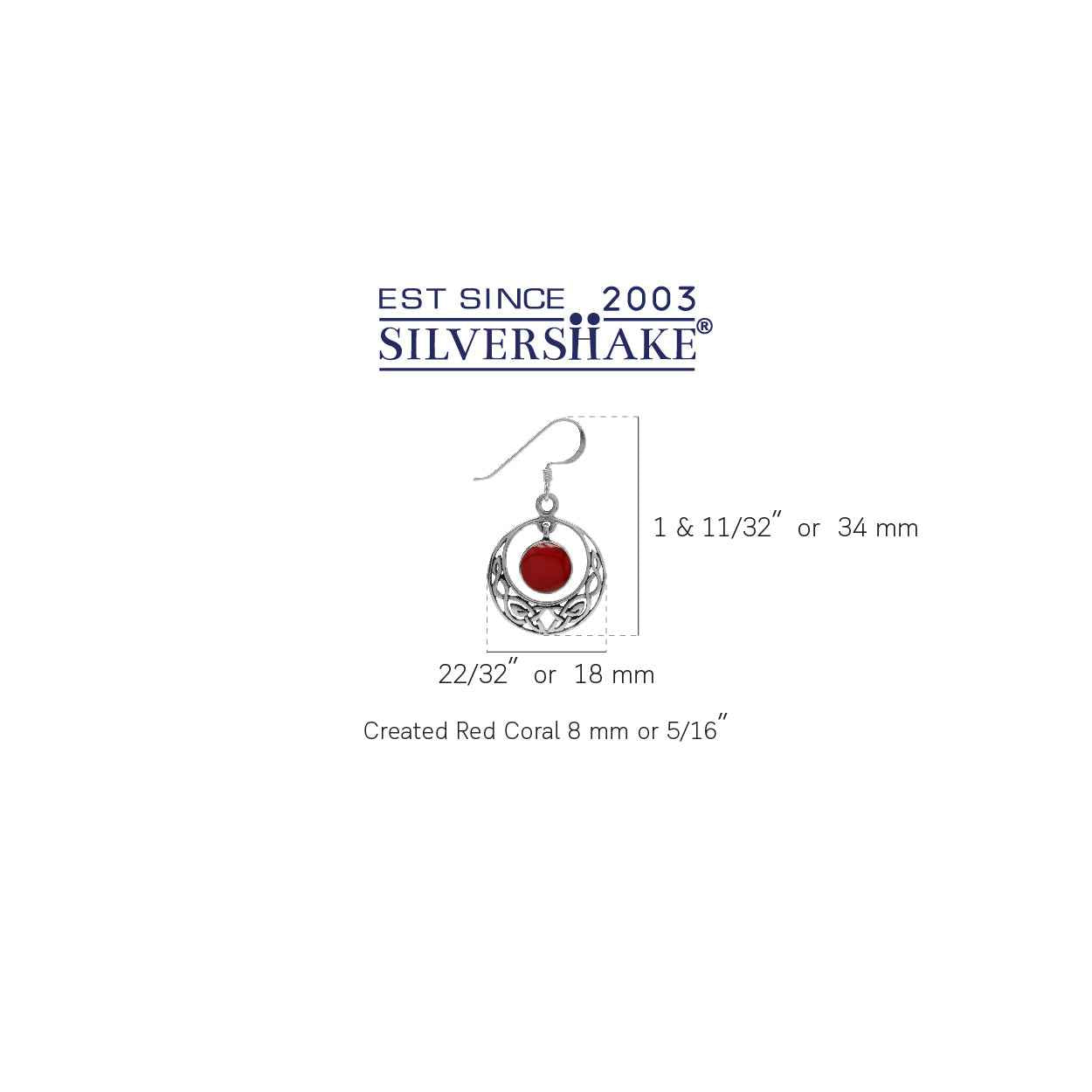 Dangle Created Red Coral 925 Sterling Silver Celtic Knot Circle Hook Earrings