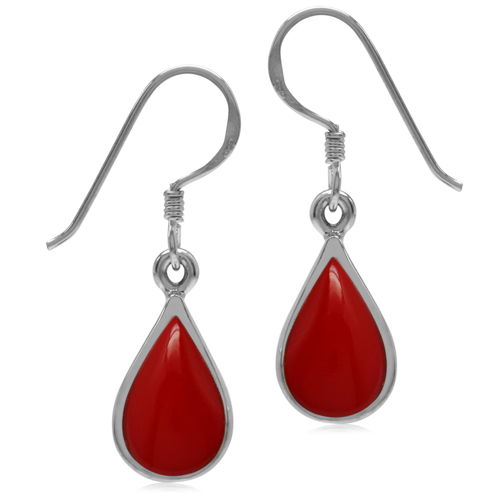Created Red Coral White Gold Plated 925 Sterling Silver Drop Dangle Earrings - Silvershake-store