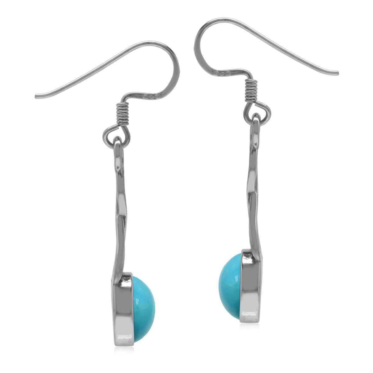 Arizona American Turquoise White Gold Plated 925 Sterling Silver Victorian Swirl Style Dangle Hook Earrings
