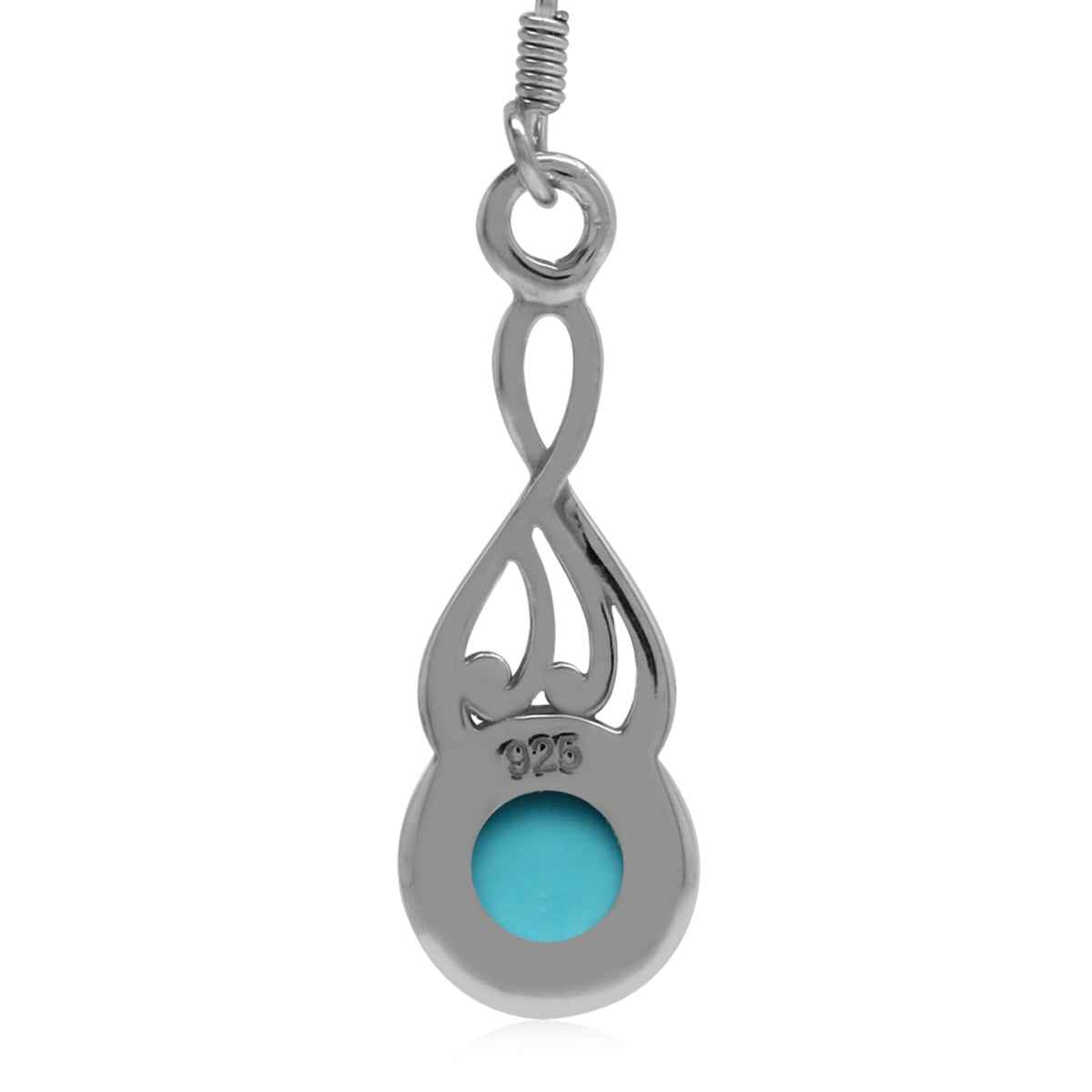 Arizona American Turquoise White Gold Plated 925 Sterling Silver Victorian Swirl Style Dangle Hook Earrings