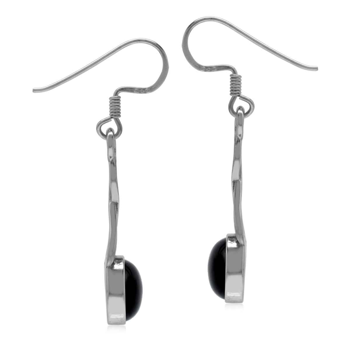 Natural Black Onyx White Gold Plated 925 Sterling Silver Victorian Swirl Style Dangle Hook Earrings