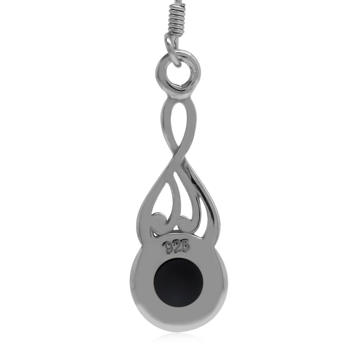 Natural Black Onyx White Gold Plated 925 Sterling Silver Victorian Swirl Style Dangle Hook Earrings
