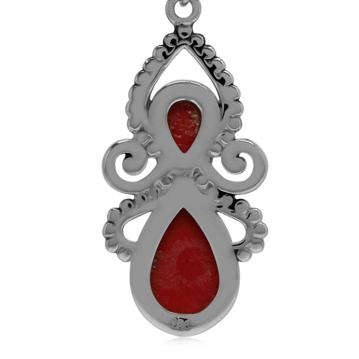 Created Red Coral 925 Sterling Silver Victorian Inspired Dangle Hook Earrings silvershake