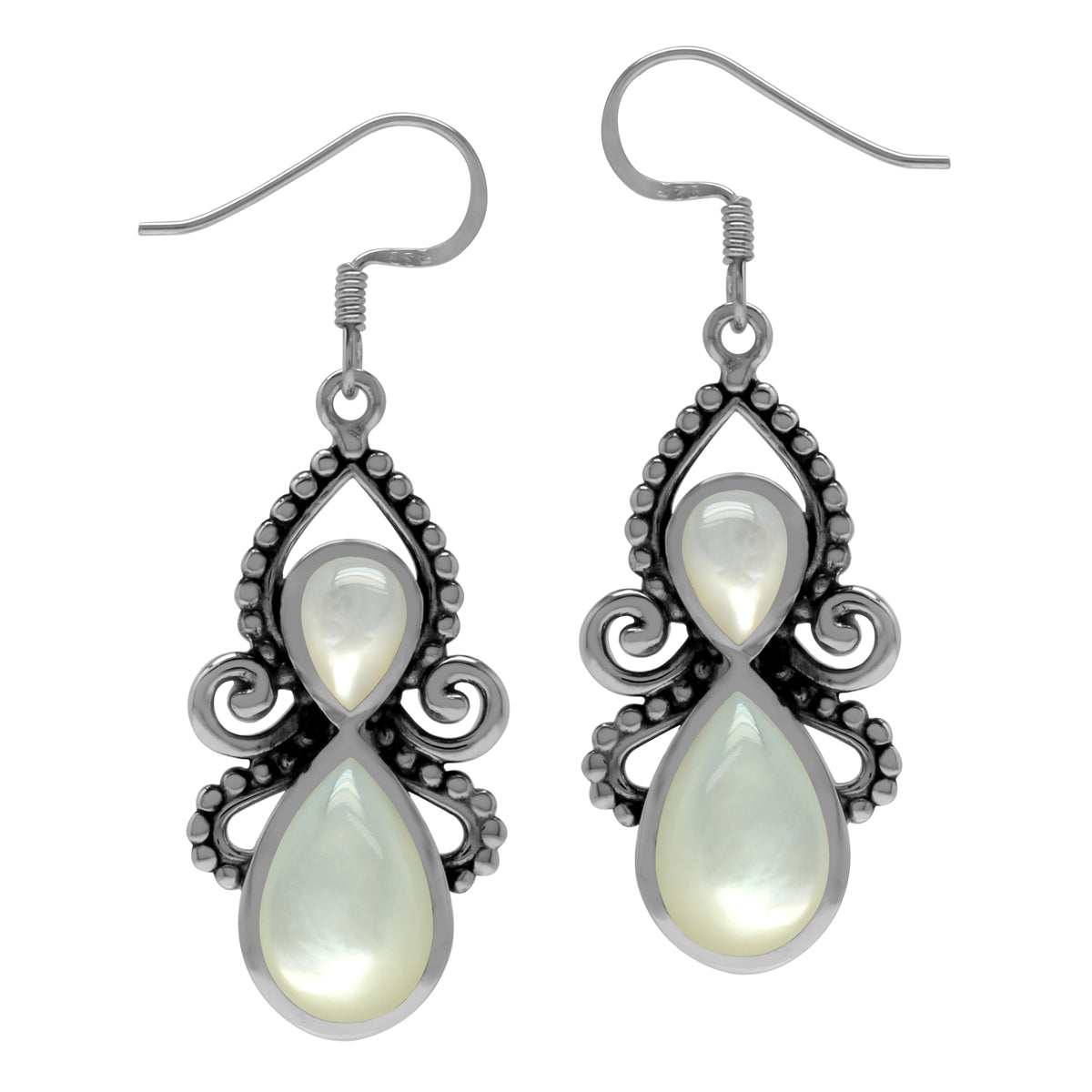 White Mother Of Pearl 925 Sterling Silver Victorian Inspired Dangle Hook Earrings silvershake