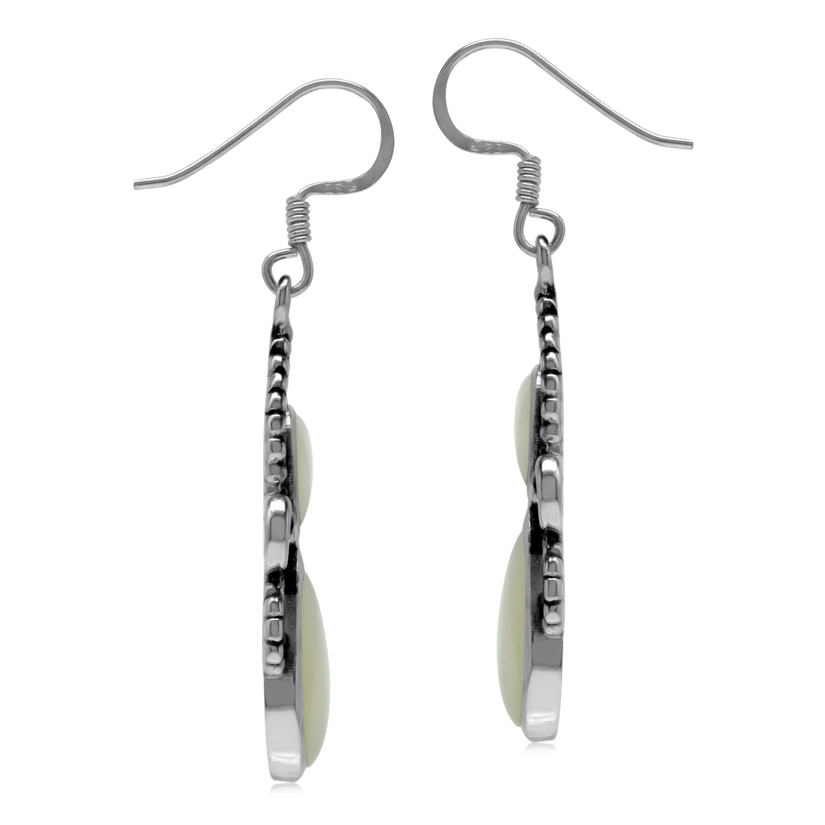 White Mother Of Pearl 925 Sterling Silver Victorian Inspired Dangle Hook Earrings silvershake