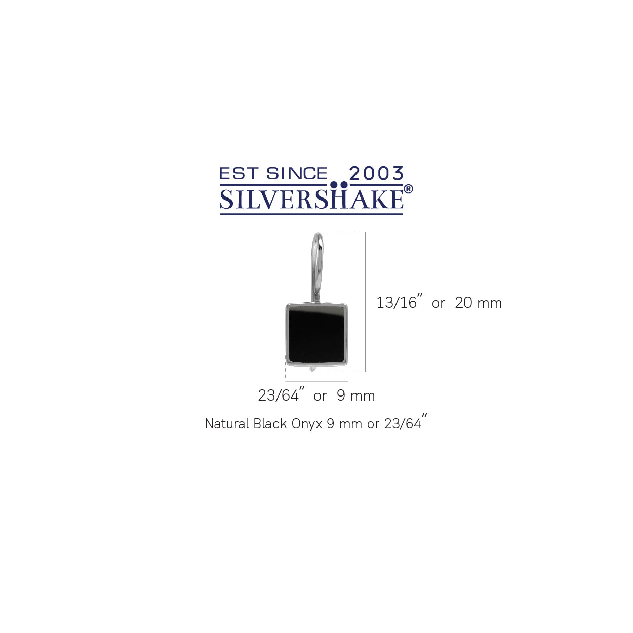 9MM Natural Square Shape Black Onyx Stone Inlay White Gold Plated 925 Sterling Silver Basic Hook Closure Earrings