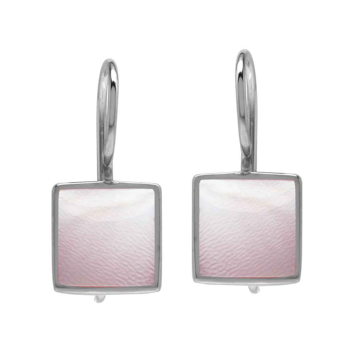 9MM Square Shape Pink Mother Of Pearl Shell Inlay White Gold Plated 925 Sterling Silver Basic Hook Closure Earrings