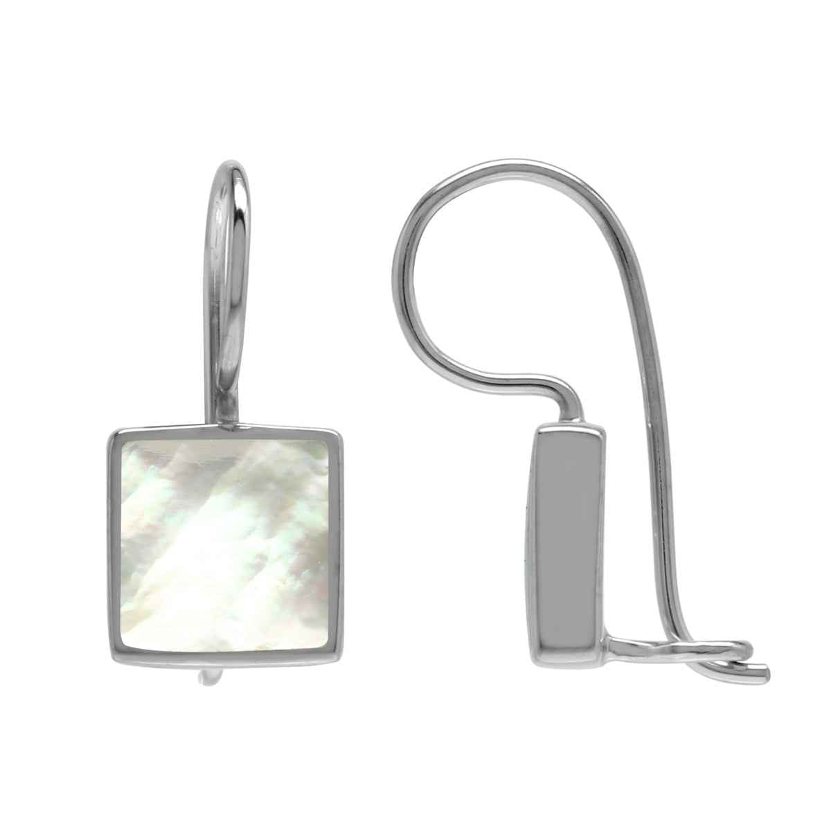 9MM Square Shape White Mother Of Pearl Shell Inlay White Gold Plated 925 Sterling Silver Basic Hook Closure Earrings=