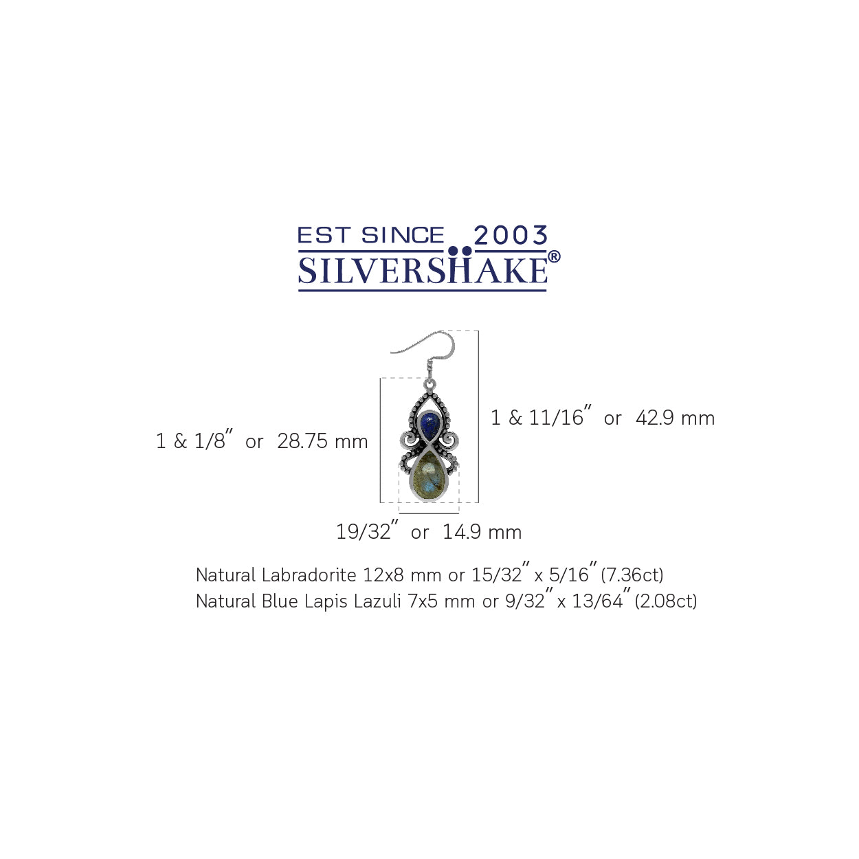 Natural Labradorite and Blue Lapis Lazuli Stone 925 Sterling Silver Dangle Hook Earrings silvershake