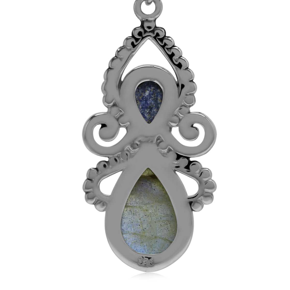 Natural Labradorite and Blue Lapis Lazuli Stone 925 Sterling Silver Dangle Hook Earrings silvershake