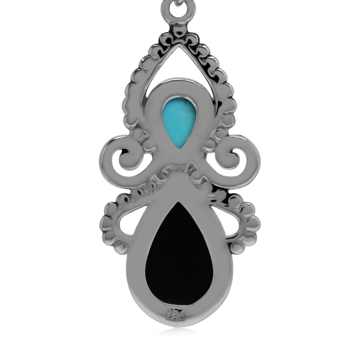 Natural Black Onyx and Blue American Turquoise Stone 925 Sterling Silver Dangle Hook Earrings silvershake