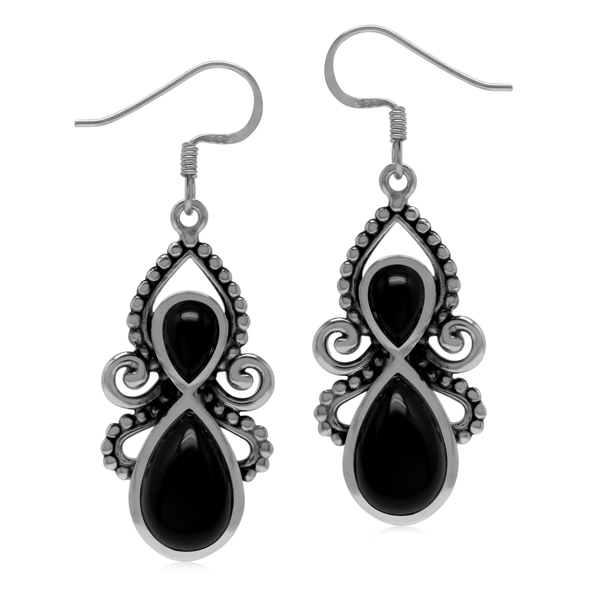 Natural Black Onyx Stone 925 Sterling Silver Dangle Hook Earrings silvershake