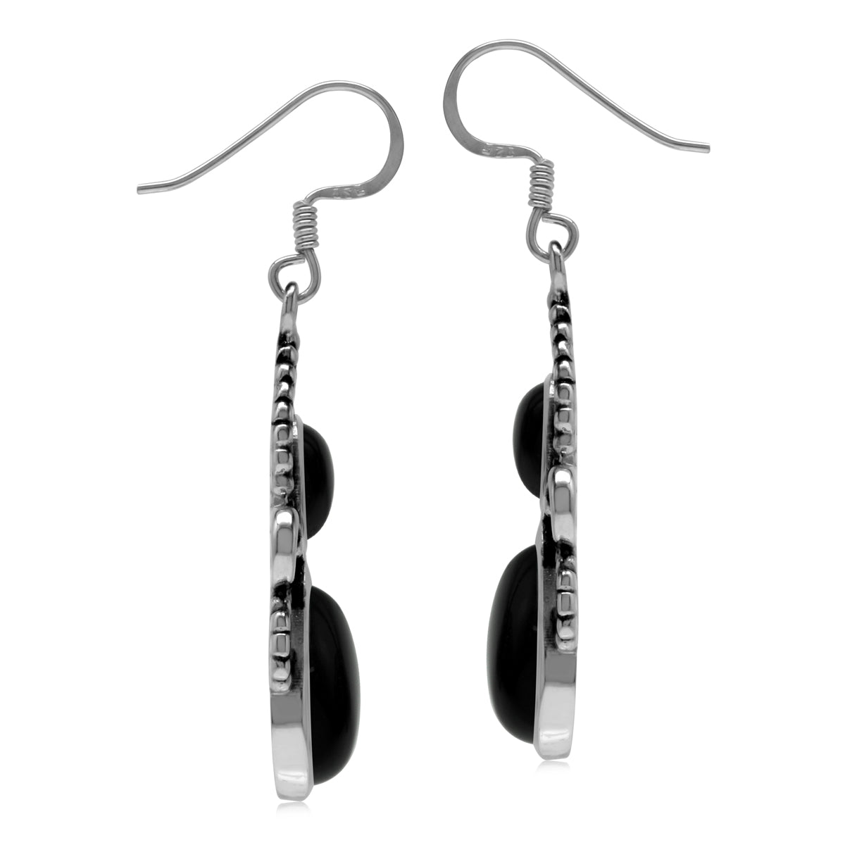 Natural Black Onyx Stone 925 Sterling Silver Dangle Hook Earrings silvershake