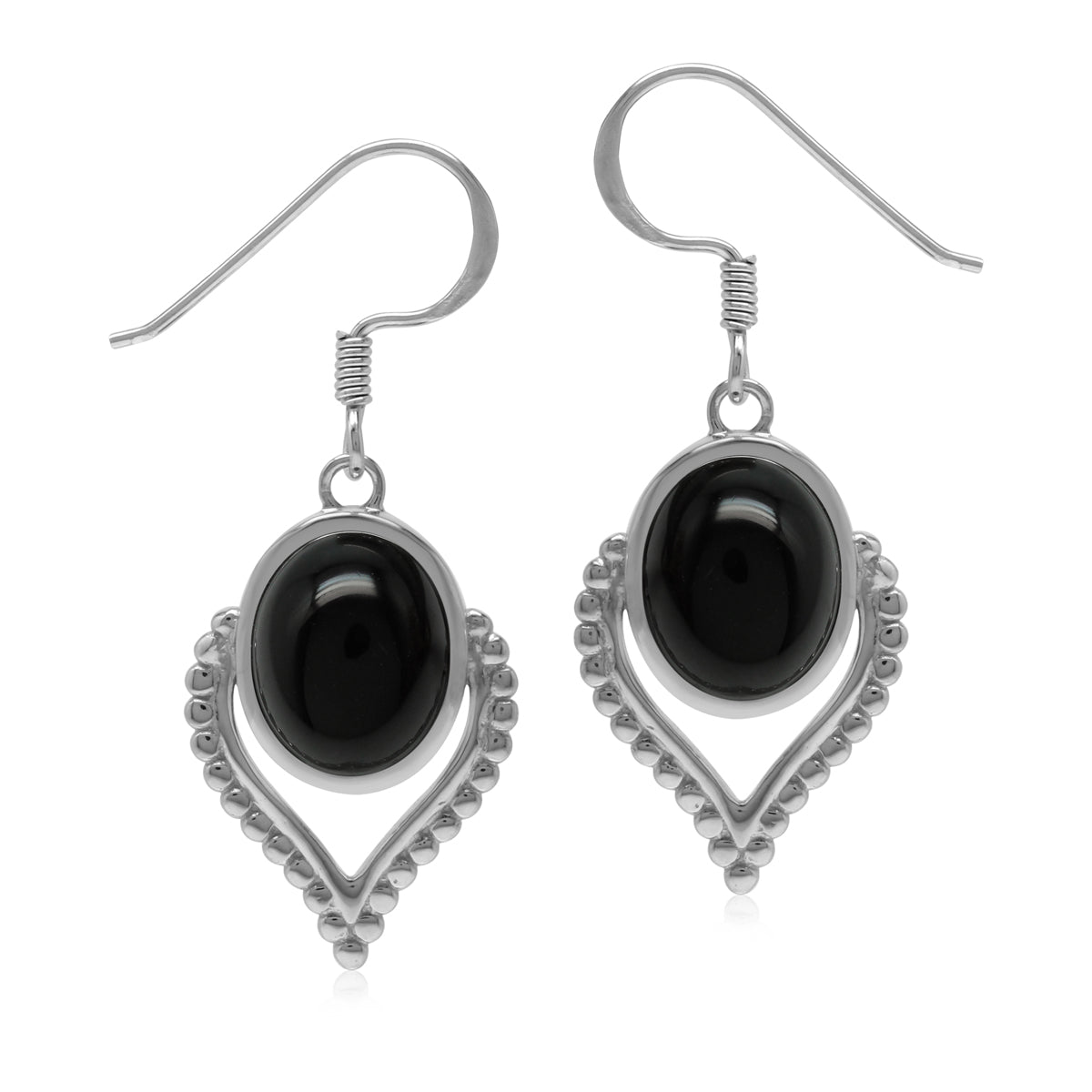 Bohemian Inspired Natural Black Onyx Gem 925 Sterling Silver Dangle Drop Earrings silvershake