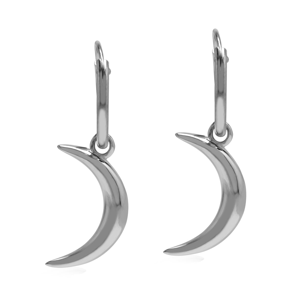 White Gold Plated 925 Sterling Silver Dangle Cresent Moon in Hoop Earrings