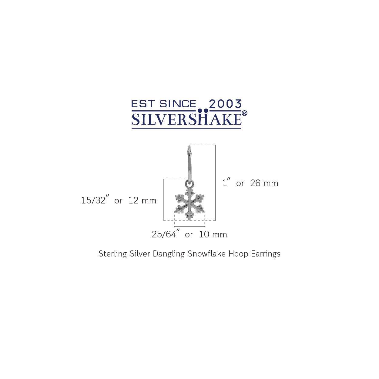 White Gold Plated 925 Sterling Silver Dangle Snowflake in Hoop Earrings