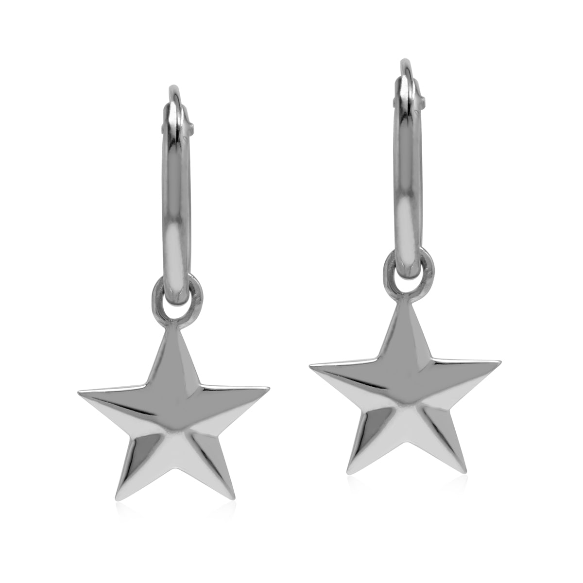 White Gold Plated 925 Sterling Silver Dangle Star in Hoop Earrings