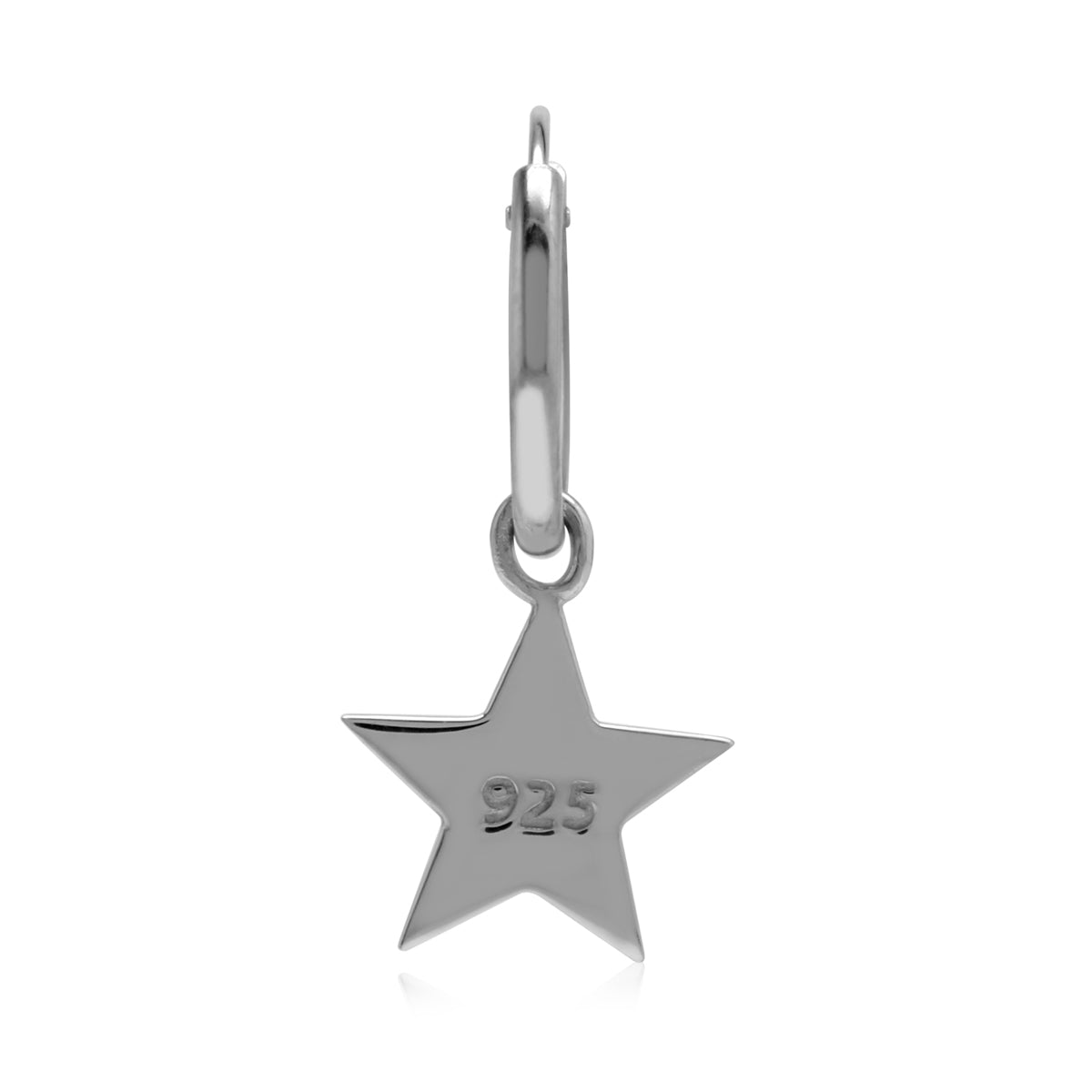 White Gold Plated 925 Sterling Silver Dangle Star in Hoop Earrings