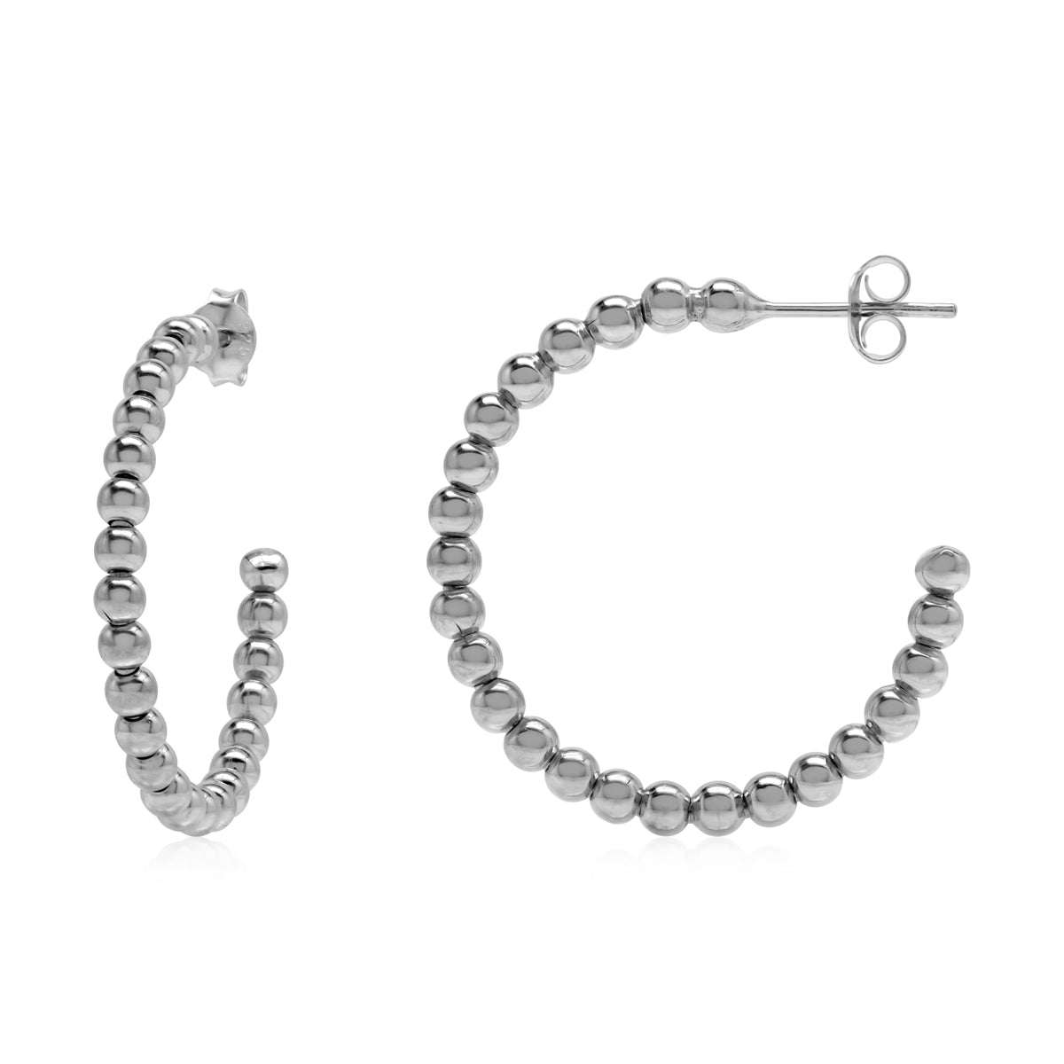30MMx3MM White Gold Plated 925 Sterling Silver Beads Ball C-Hoop Earrings