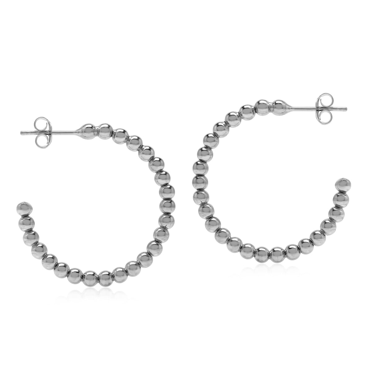 30MMx3MM White Gold Plated 925 Sterling Silver Beads Ball C-Hoop Earrings