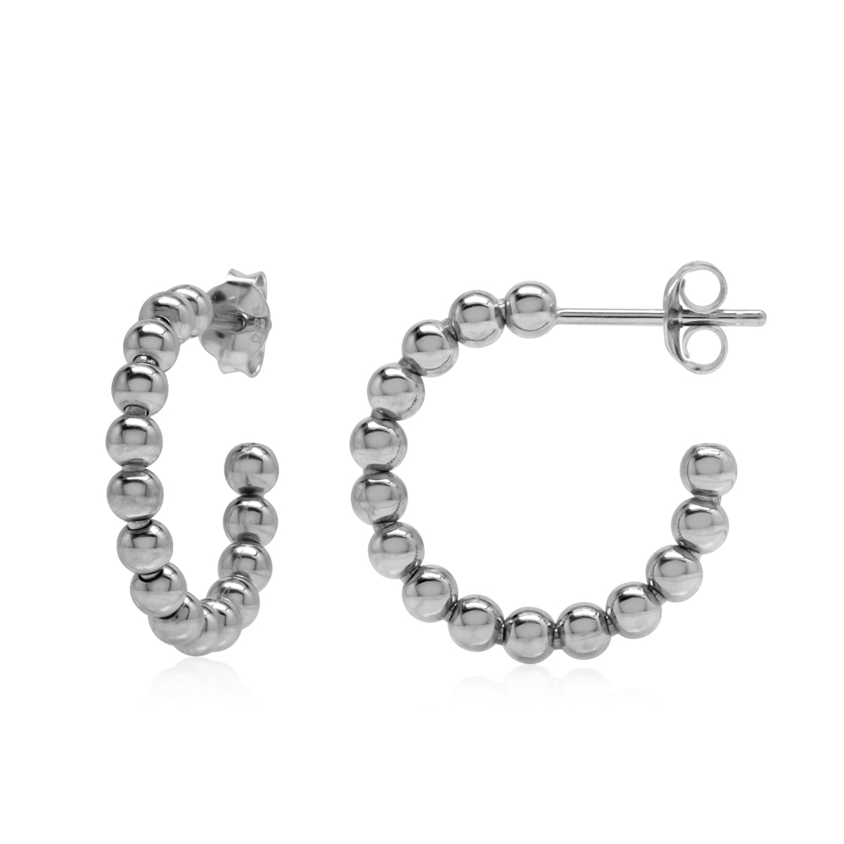 20MMx3MM White Gold Plated 925 Sterling Silver Beads Ball C-Hoop Earrings