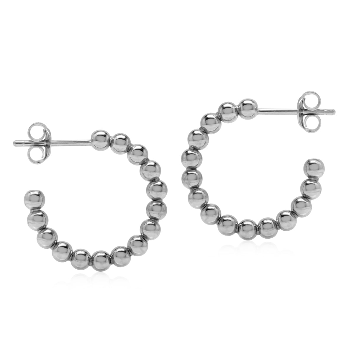 20MMx3MM White Gold Plated 925 Sterling Silver Beads Ball C-Hoop Earrings