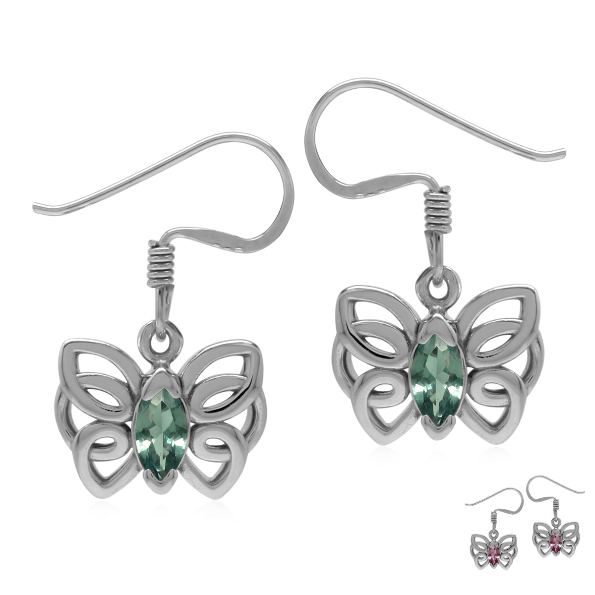 Created Color Change Alexandrite 925 Sterling Silver Butterfly Dangle Hook Earrings