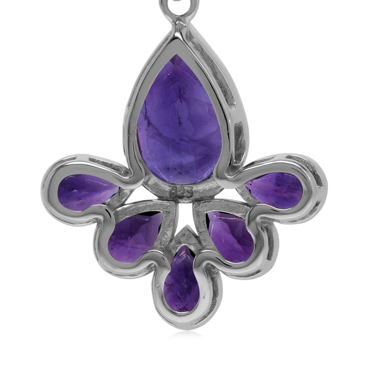 Genuine 9 Ctw Purple African Amethyst Stone 925 Sterling Silver Drop Fan Shape Dangle Earrings