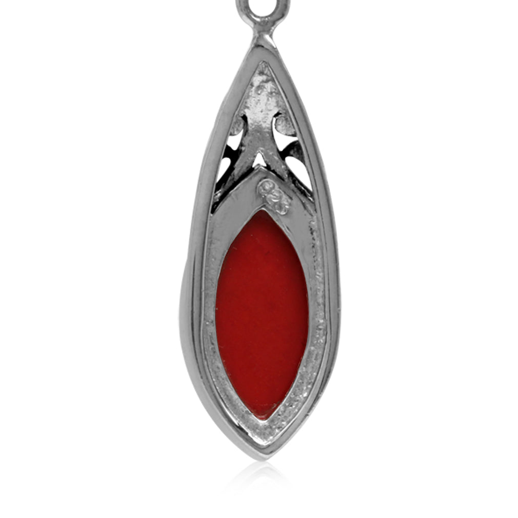 14x7MM Created Marquise Shape Red Coral 925 Sterling Silver Filigree Dangle Hook Earrings - Silvershake-store