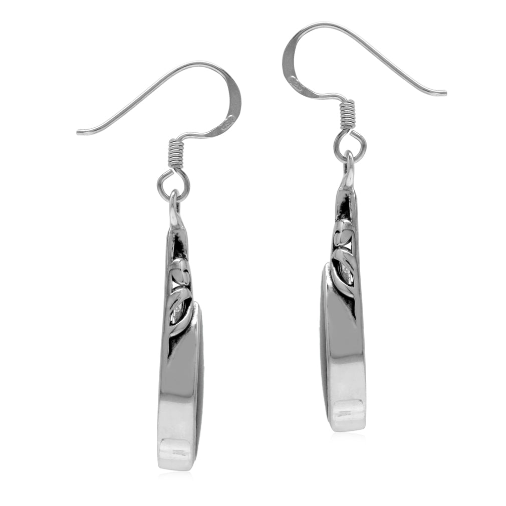 14x7MM Natural Marquise Shape Black Onyx 925 Sterling Silver Filigree Dangle Hook Earrings - Silvershake-store