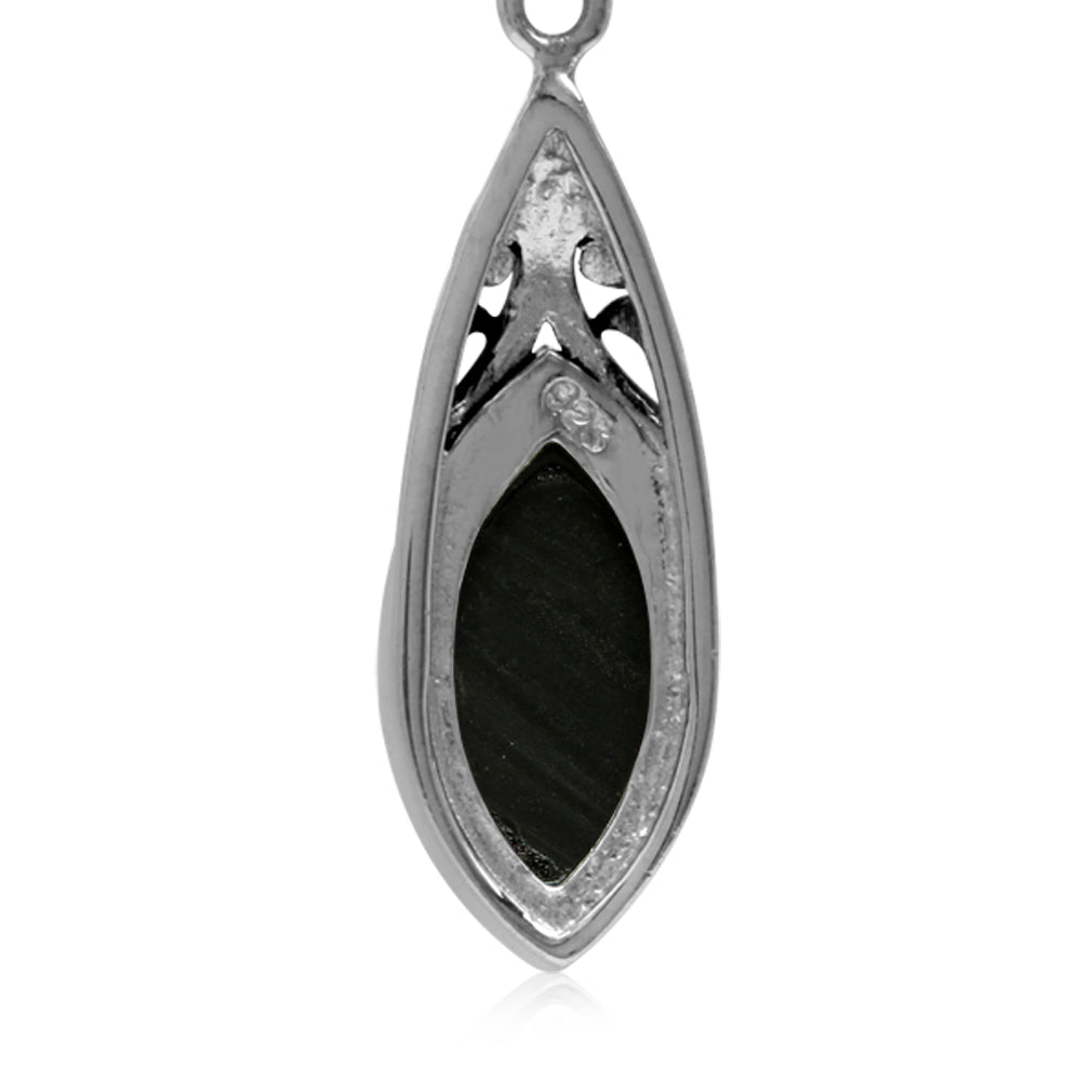 14x7MM Natural Marquise Shape Black Onyx 925 Sterling Silver Filigree Dangle Hook Earrings - Silvershake-store