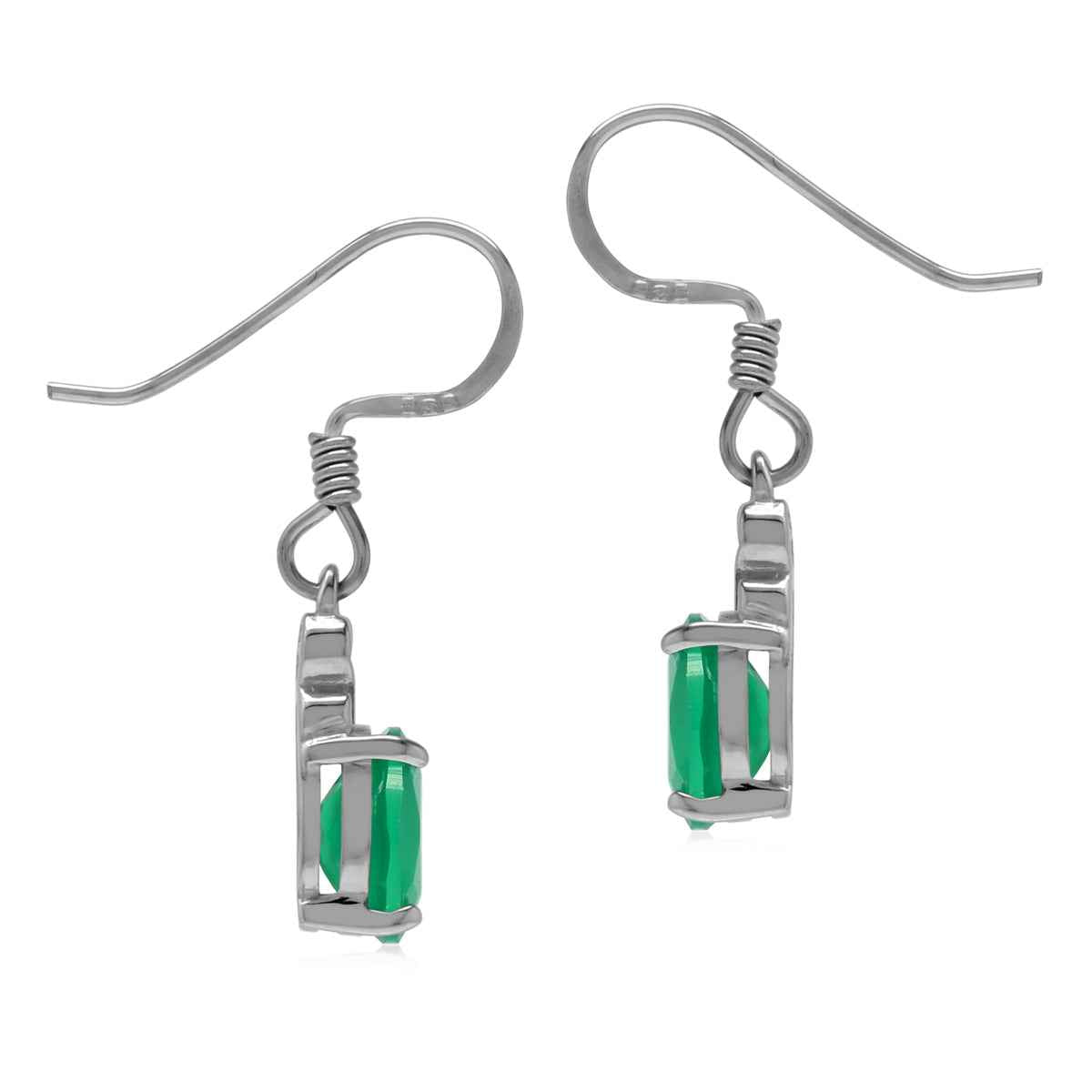 1.5 Ctw Petite Oval 7x5MM Emerald Green Agate 925 Sterling Silver Victorian Style Dangle Hook Earrings