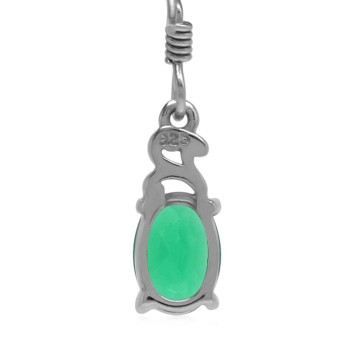 1.5 Ctw Petite Oval 7x5MM Emerald Green Agate 925 Sterling Silver Victorian Style Dangle Hook Earrings