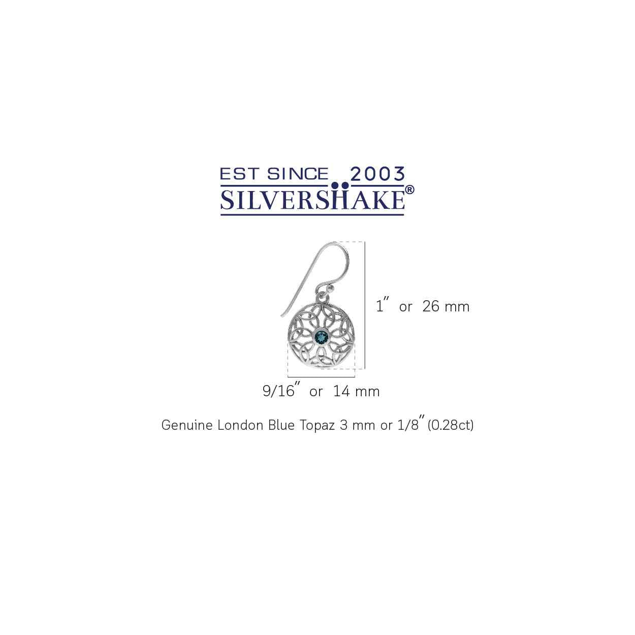 Genuine London Blue Topaz 925 Sterling Silver Triquetra Celtic Knot Circle Dangle Hook Earrings