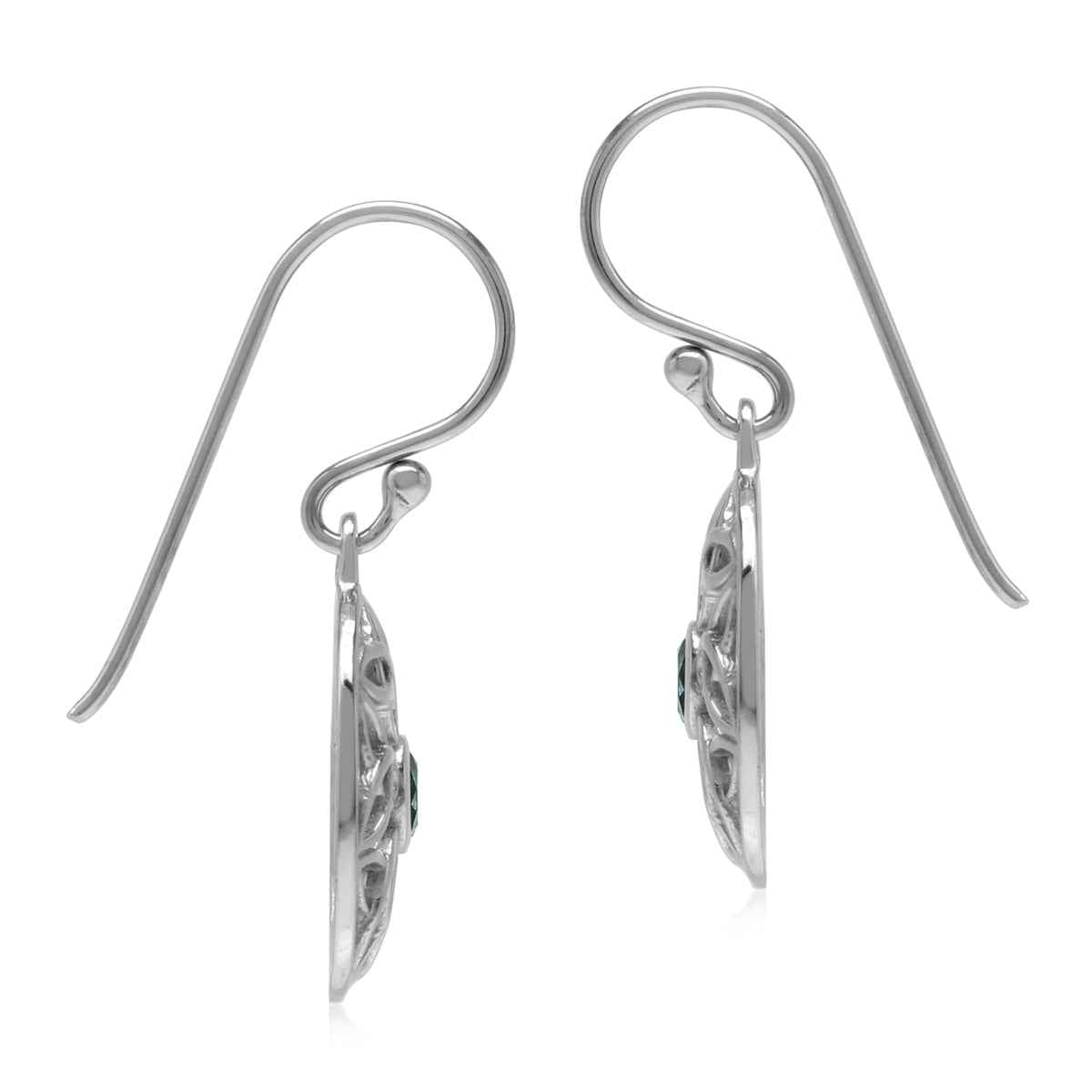 Genuine London Blue Topaz 925 Sterling Silver Triquetra Celtic Knot Circle Dangle Hook Earrings