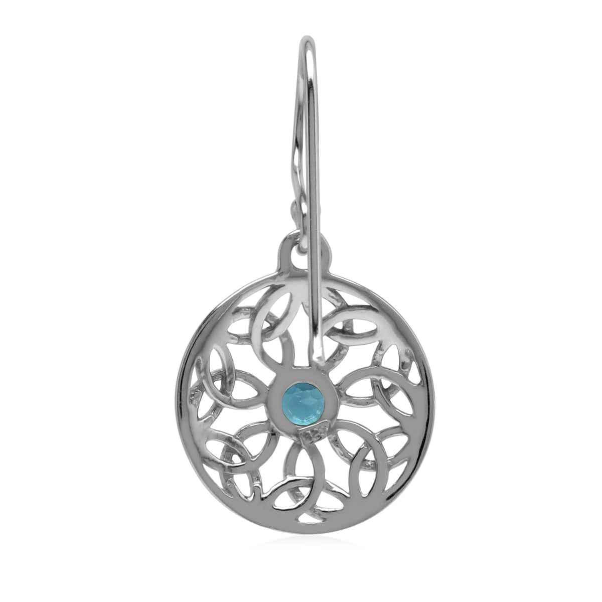Genuine London Blue Topaz 925 Sterling Silver Triquetra Celtic Knot Circle Dangle Hook Earrings