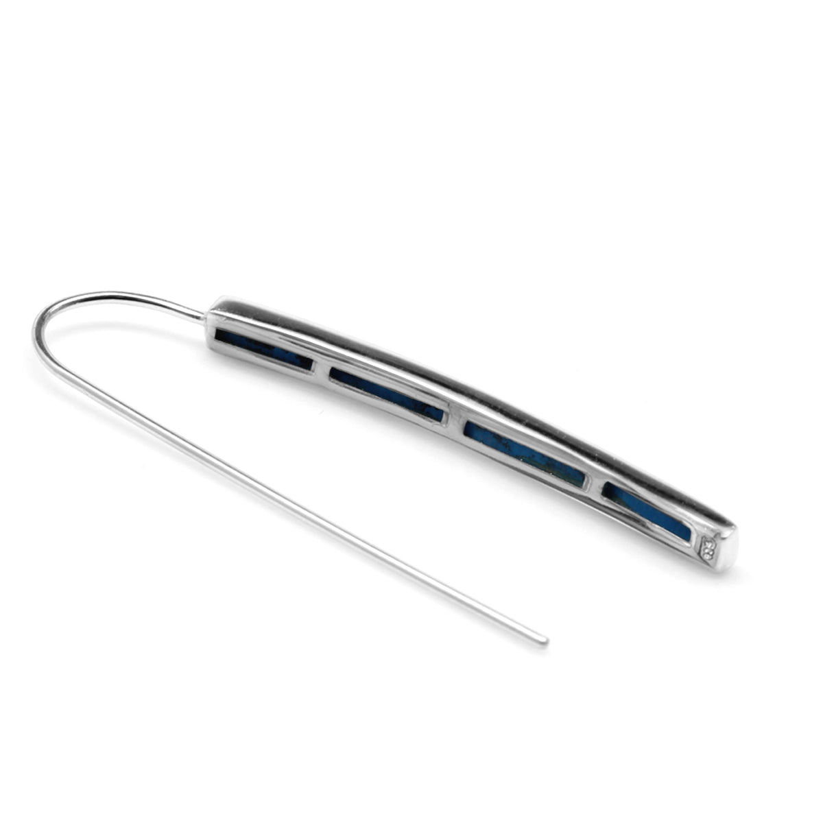 Long Created Blue Turquoise White Gold Plated 925 Sterling Silver Threader Earrings - Silvershake-store