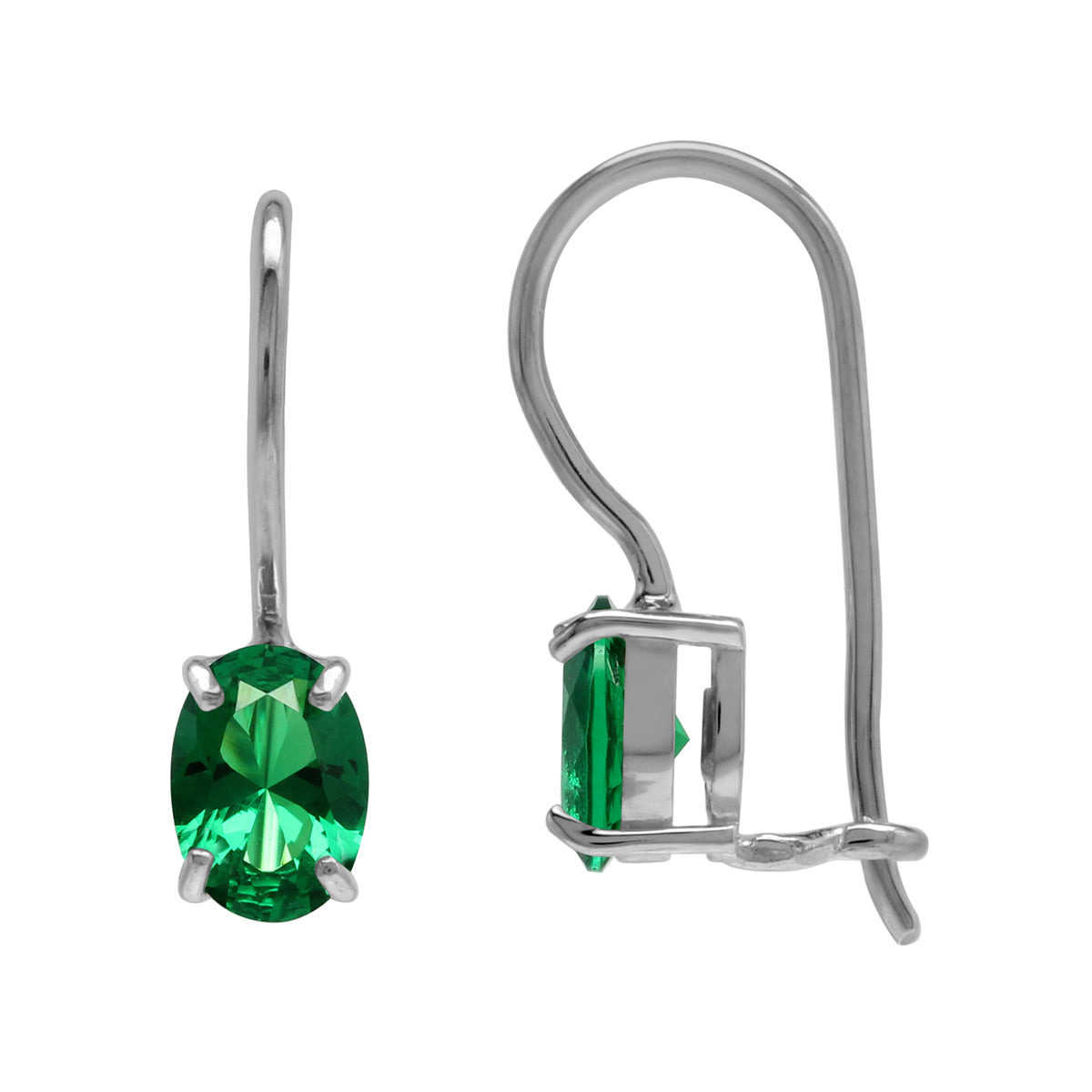 7x5MM Created Nano Green Emerald May Birthstone 925 Sterling Silver Hook Closure Earrings