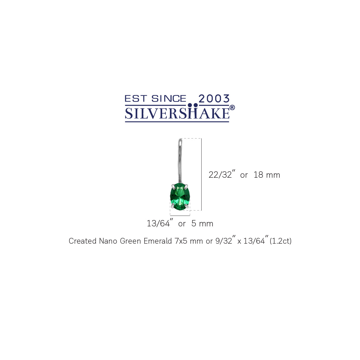 7x5MM Created Nano Green Emerald May Birthstone 925 Sterling Silver Hook Closure Earrings