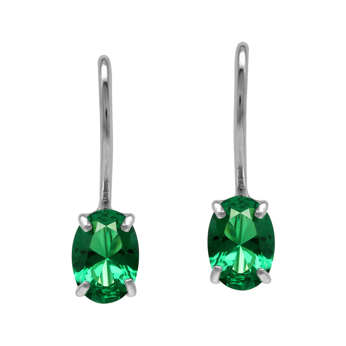 7x5MM Created Nano Green Emerald May Birthstone 925 Sterling Silver Hook Closure Earrings
