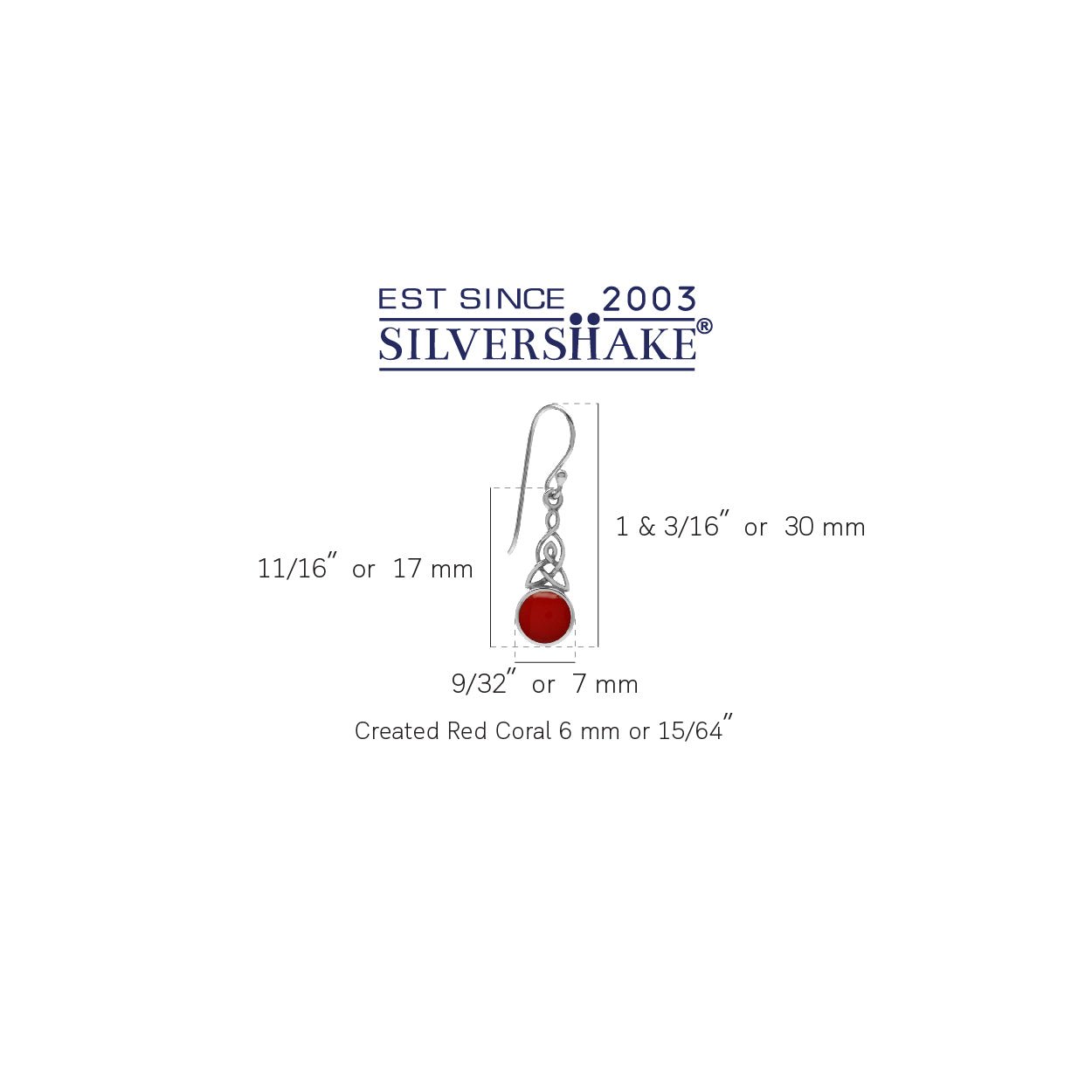 Created Red Coral 925 Sterling Silver Triquetra Celtic Knot Dangle Hook Earrings - Silvershake-store