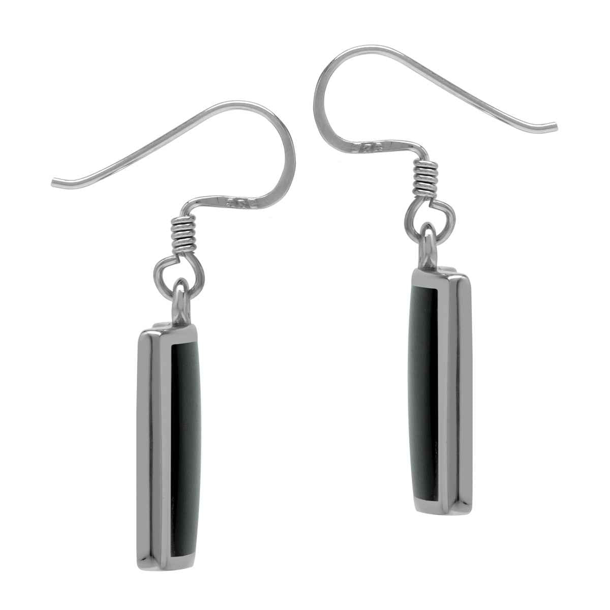 Natural Black Onyx Inlay 925 Sterling Silver Dangle Hook Earrings