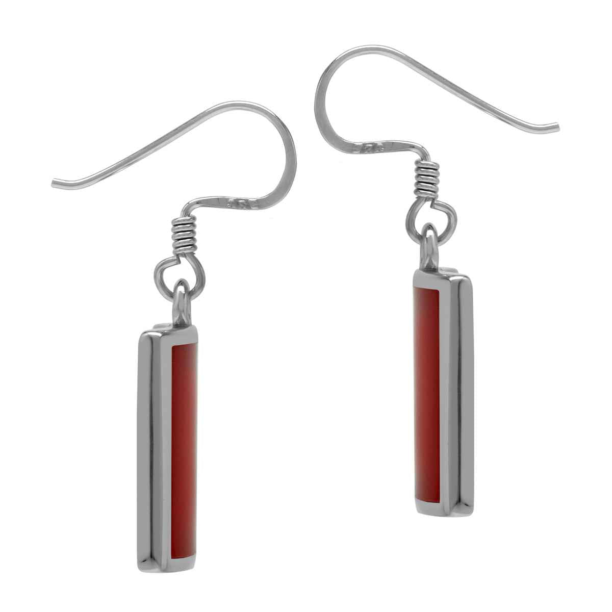 Created Red Coral Inlay 925 Sterling Silver Dangle Hook Earrings