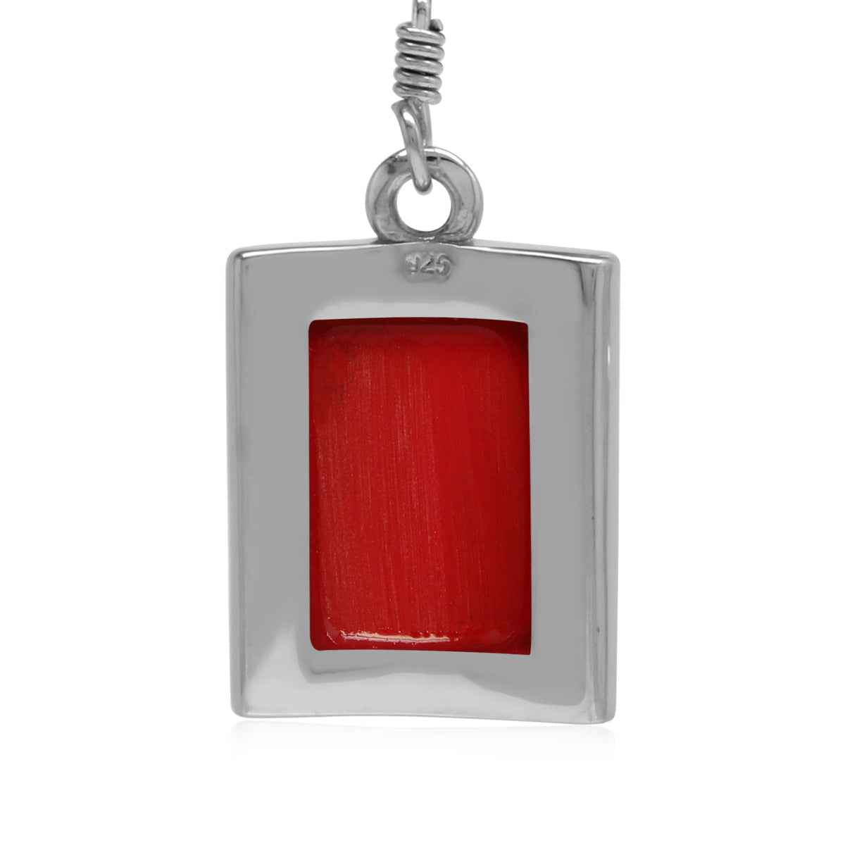 Created Red Coral Inlay 925 Sterling Silver Dangle Hook Earrings