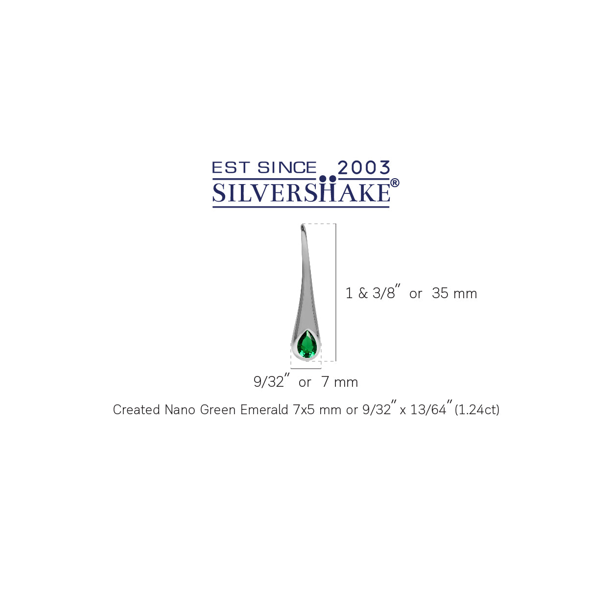 1.2ct. Created Nano Green Emerald White Gold Plated 925 Sterling Silver Modern Style Hook Earrings May Birthstone