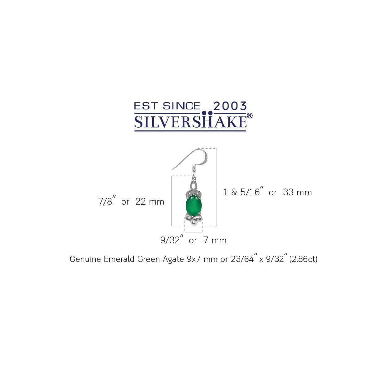 2.8 ct. Natural Emerald Green Agate 925 Sterling Silver Triquetra Celtic Knot Dangle Earrings